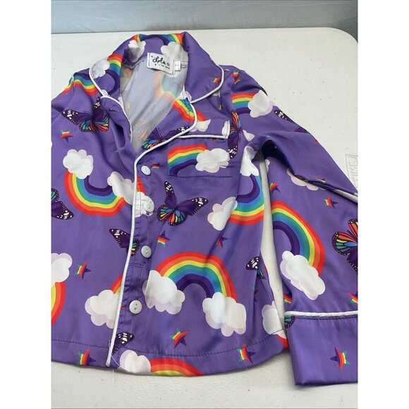 LOT OF 2 Lola and the Boys Satin Pajama tops size 2T hearts rainbows butterflies - Picture 2 of 7
